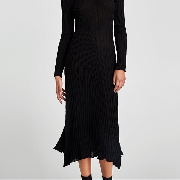NWOT Zara Ribbed Midi Dress with Bow - Picture 2 of 7